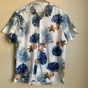 Tropical flower Print Hawaiian  Men's Shirt size XL EUC